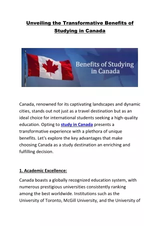 Unveiling the Transformative Benefits of Studying in Canada