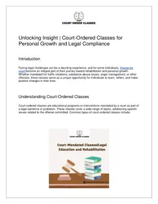 Court-Ordered Classes for Personal Growth and Legal Compliance