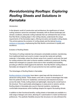 Roofing Solutions in karnataka