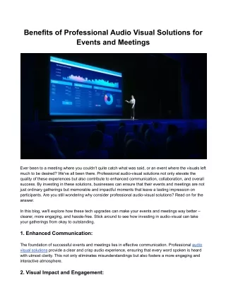 Benefits of Professional Audio Visual Solutions for Events and Meetings