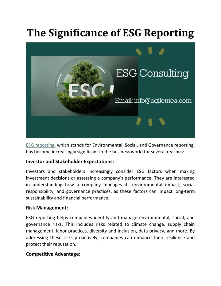 the significance of esg reporting