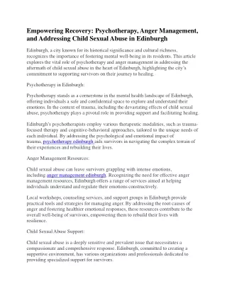 Empowering Recovery-Psychotherapy, Anger Management, and Addressing Child Sexual Abuse in Edinburgh