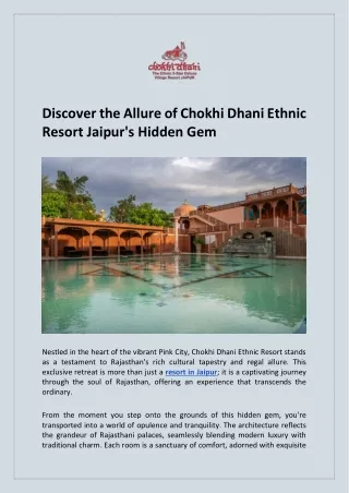 Discover the Allure of Chokhi Dhani Ethnic Resort Jaipur's Hidden Gem