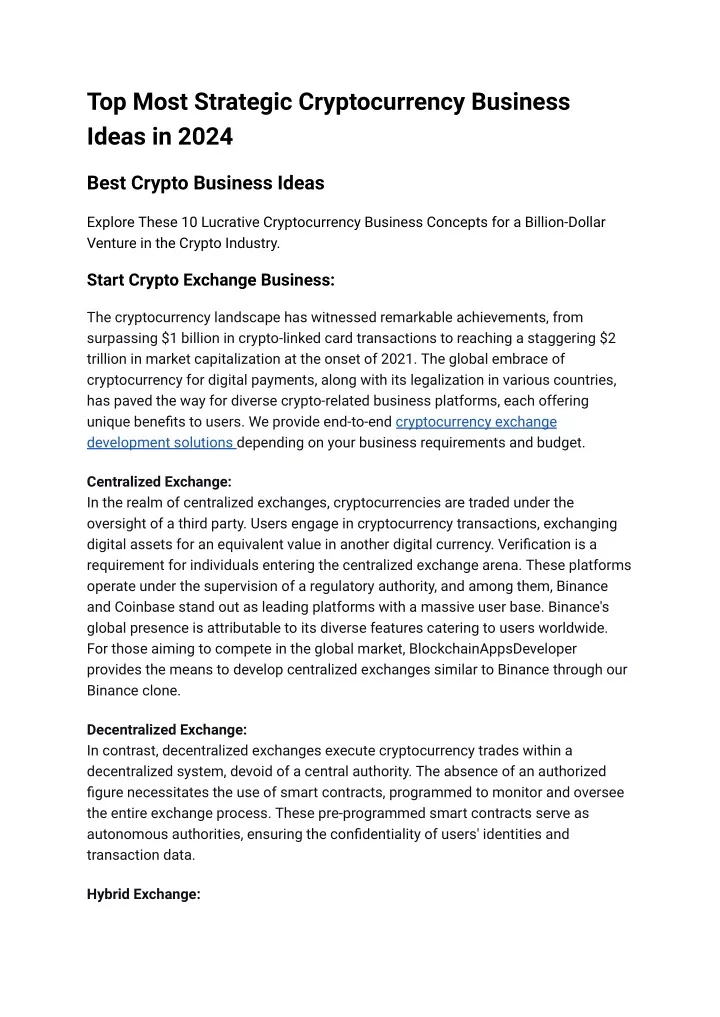 top most strategic cryptocurrency business ideas