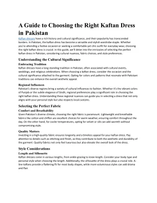 A Guide to Choosing the Right Kaftan Dress in Pakistan