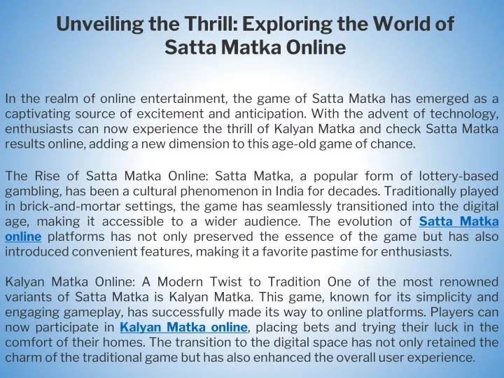 unveiling the thrill exploring the world of satta