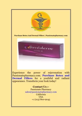 Purchase Botox And Dermal Fillers  Passionatepharmacy com