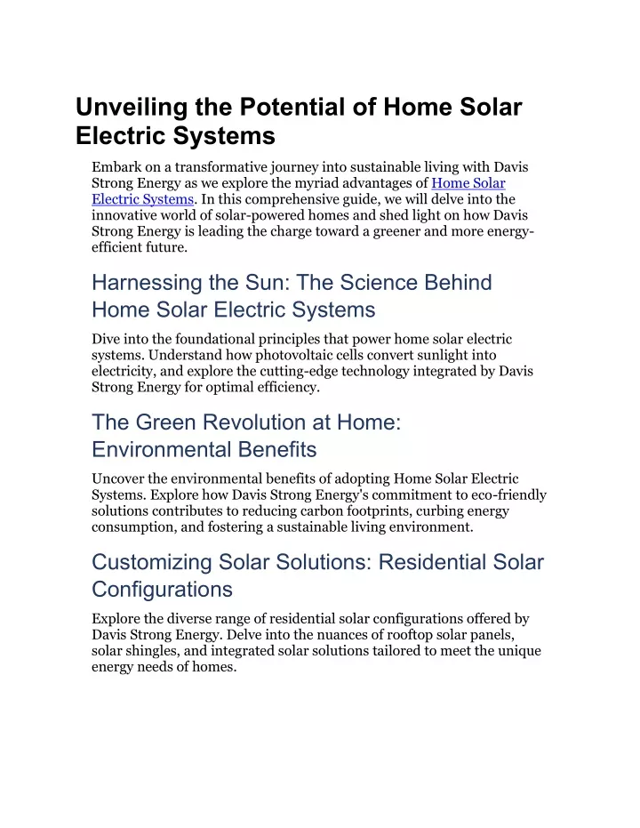 unveiling the potential of home solar electric