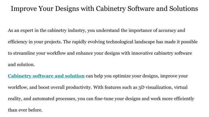 improve your designs with cabinetry software and solutions