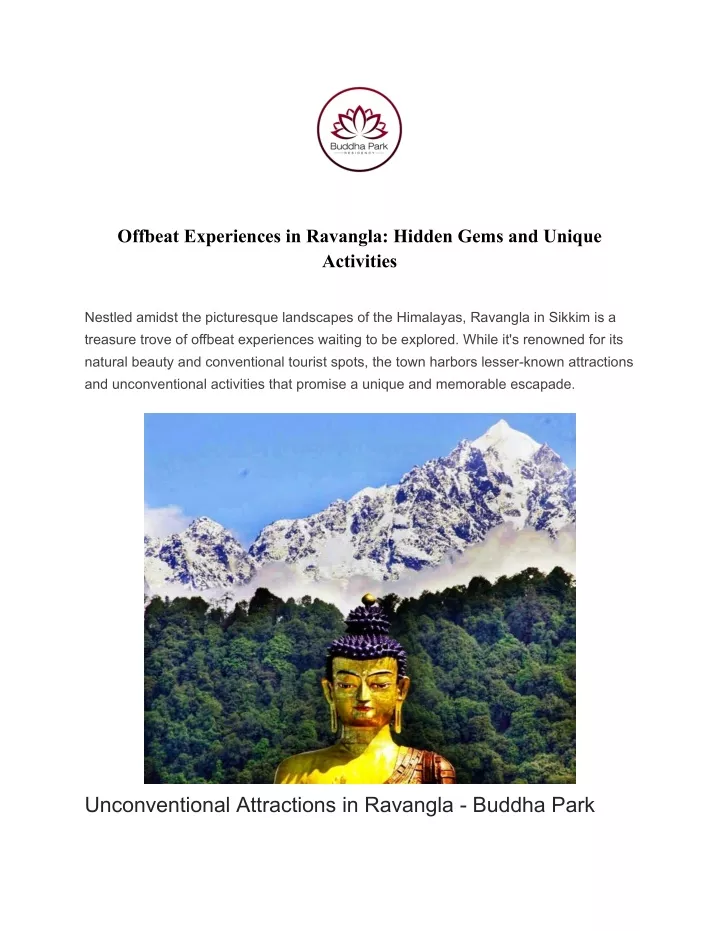 offbeat experiences in ravangla hidden gems