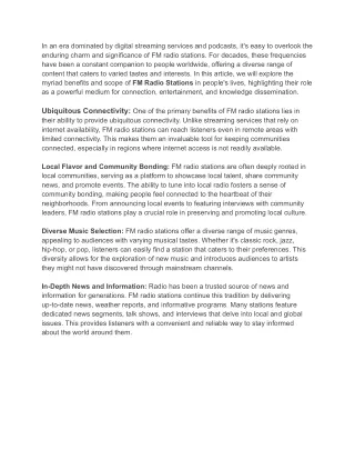 Tuned In : The Cultural Significance and Diversity of FM Radio Waves