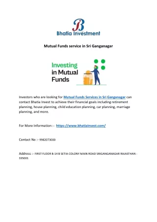 Mutual Funds service in Sri Ganganagar