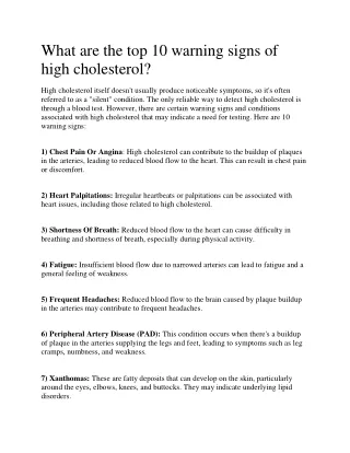 What are the top 10 warning signs of high cholesterol?