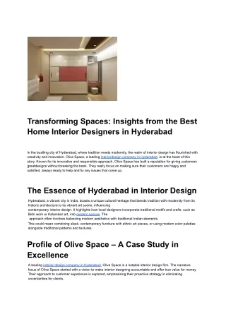 Transforming Spaces_ Insights from the Best Home Interior Designers in Hyderabad