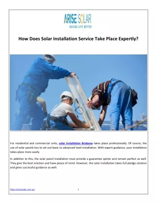 How Does Solar Installation Service Take Place Expertly