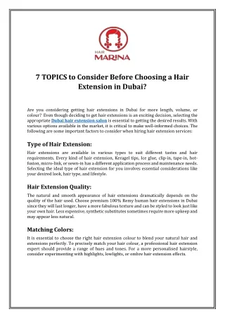 7 TOPICS to Consider Before Choosing a Hair Extension in Dubai