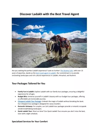 The Destiny Calls - Your Gateway to Ladakh's Wonders