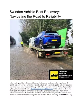 Swindon Vehicle Best Recovery Navigating the Road to Reliability