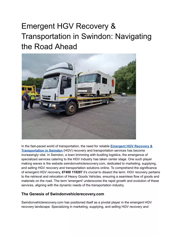 emergent hgv recovery transportation in swindon