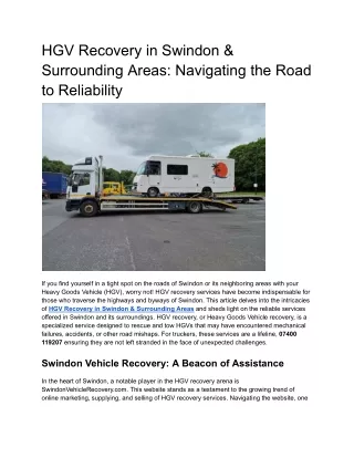 HGV Recovery in Swindon & Surrounding Areas Navigating the Road to Reliability