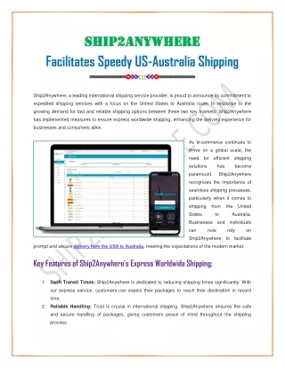 Facilitates Speedy US-Australia Shipping