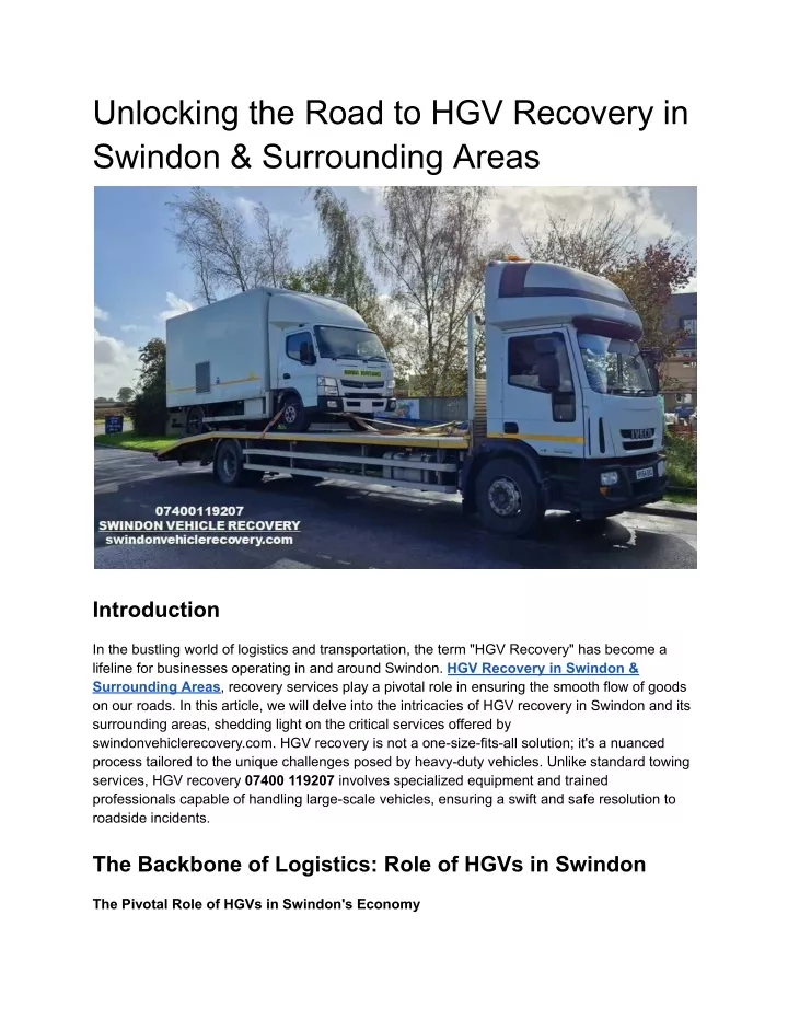 unlocking the road to hgv recovery in swindon
