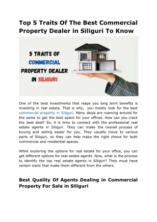 Top 5 Traits Of The Best Commercial Property Dealer in Siliguri To Know