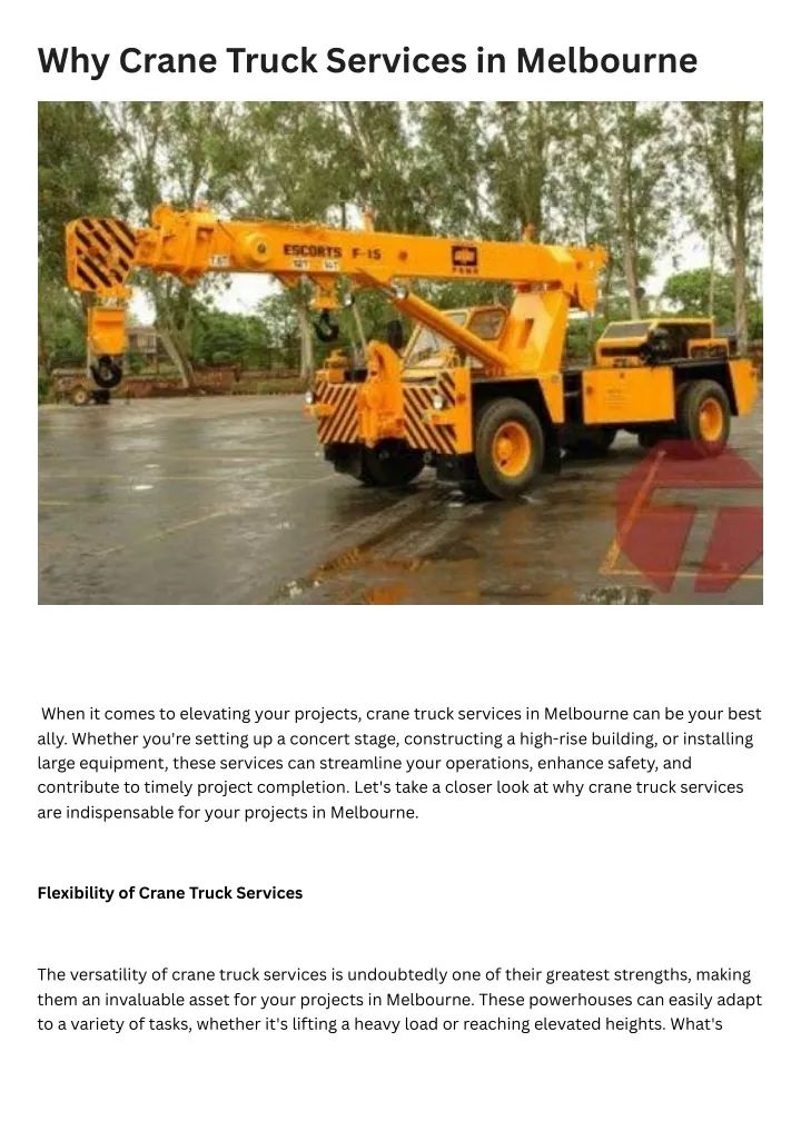 why crane truck services in melbourne