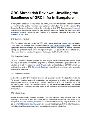 GRC Shreekrish Reviews_ Unveiling the Excellence of GRC Infra in Bangalore