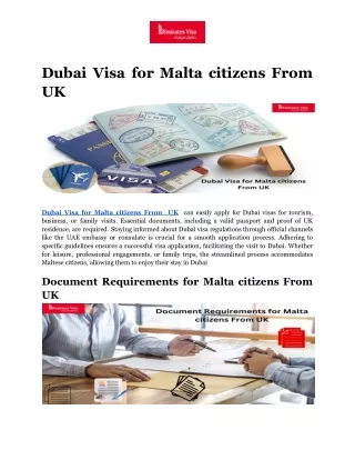 Dubai Visa for Malta citizens From  UK