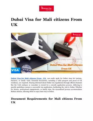 Dubai Visa for Mali citizens From  UK