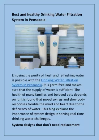Best and healthy Drinking Water Filtration System in Pensacola
