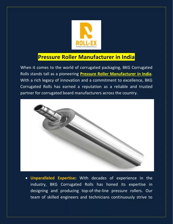pressure roller manufacturer in india