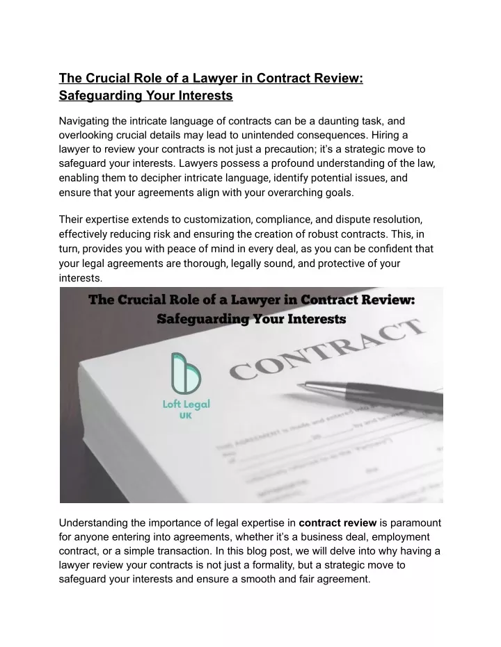 the crucial role of a lawyer in contract review