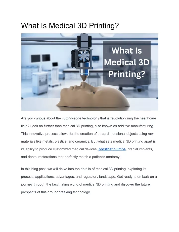 what is medical 3d printing
