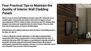 Four Practical Tips to Maintain the Quality of Interior Wall Cladding Panels