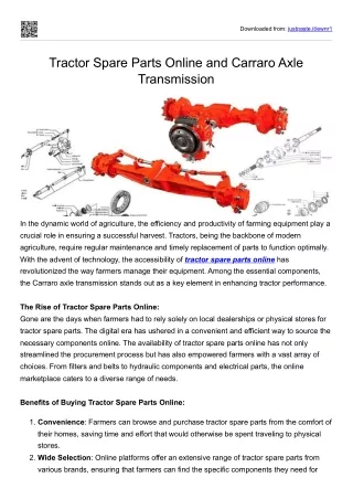 Tractor Spare Parts Online and Carraro Axle Transmission
