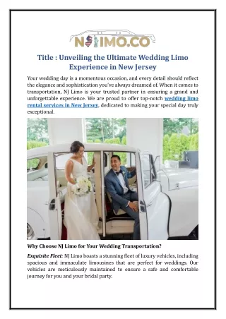 Unveiling the Ultimate Wedding Limo Experience in New Jersey