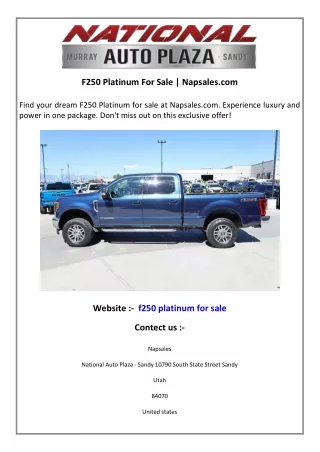 F250 Platinum For Sale  Napsales.com