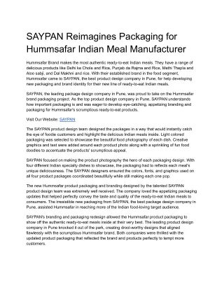 SAYPAN Reimagines Packaging for Hummsafar Indian Meal Manufacturer (1)