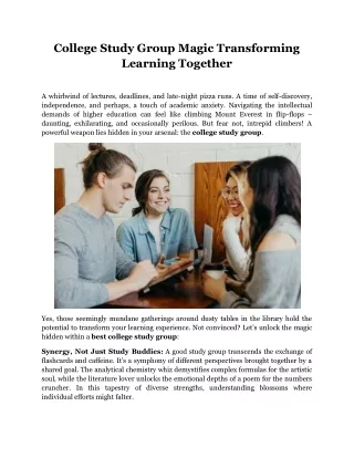 College Study Group Magic Transforming Learning Together
