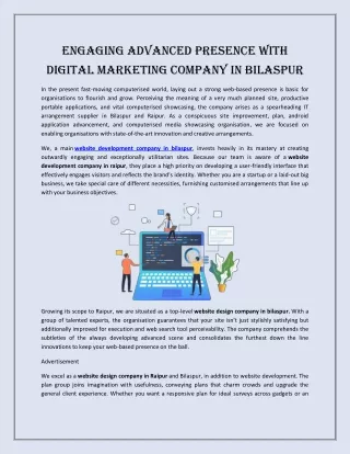 Engaging Advanced Presence with digital marketing company in bilaspur