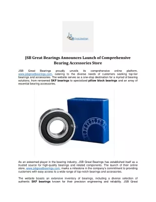 JSB Great Bearings Announces Launch of Comprehensive Bearing Accessories Store