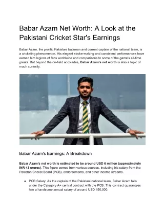 Babar Azam Net Worth_ A Look at the Pakistani Cricket Star's Earnings