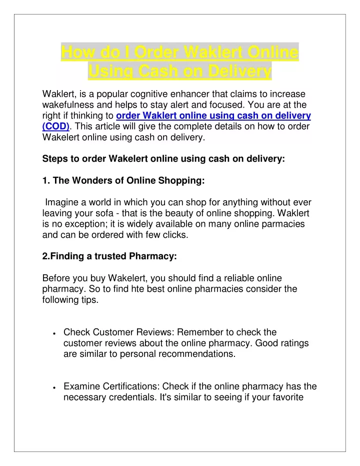 how do i order waklert online using cash