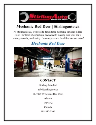 Mechanic Red Deer  Stirlingauto.ca