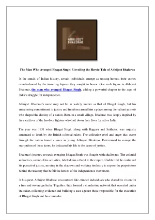 The Man Who Avenged Bhagat Singh By Abhijeet Bhalerao