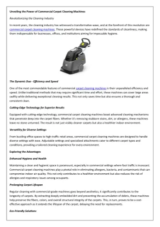 Unveiling the Power of Commercial Carpet Cleaning Machines