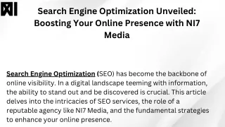 Search Engine Optimization Unveiled Boosting Your Online Presence with NI7 Media
