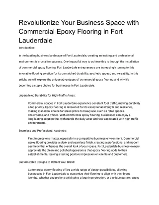 Commercial Epoxy Flooring Fort Lauderdale